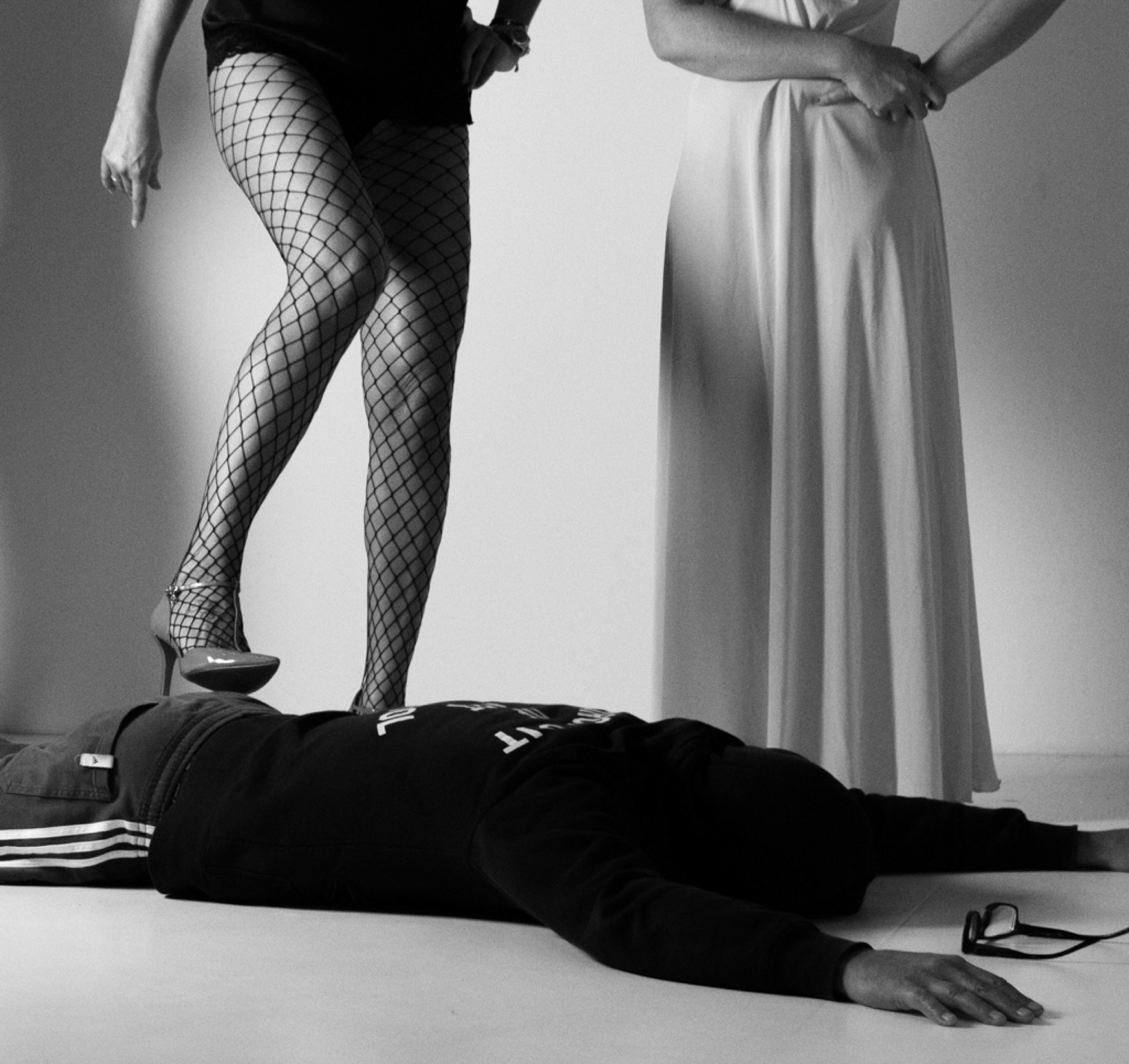 Fashion editorial, black and white studio